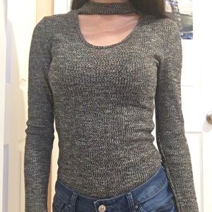 grey bodysuit with neck detail